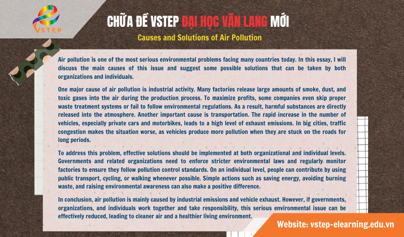 Chữa Đề VSTEP VSTEP Đại học Văn Lang (B1-B2) Air Pollution