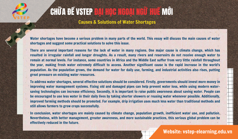 Chữa đề VSTEP Đại học Ngoại ngữ Huế (B1-B2) Water Shortage