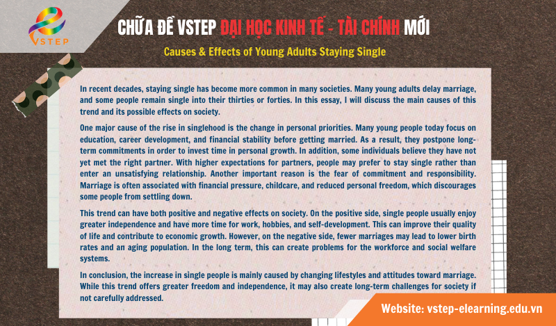 Chữa đề thi VSTEP Đại học Kinh tế – Tài chính (B1-B2) Stay single