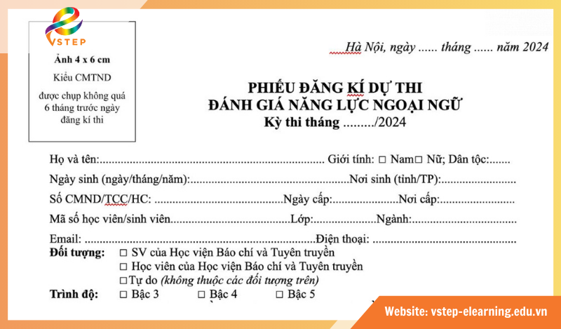 Mẫu phiếu đăng ký dự thi VSTEP